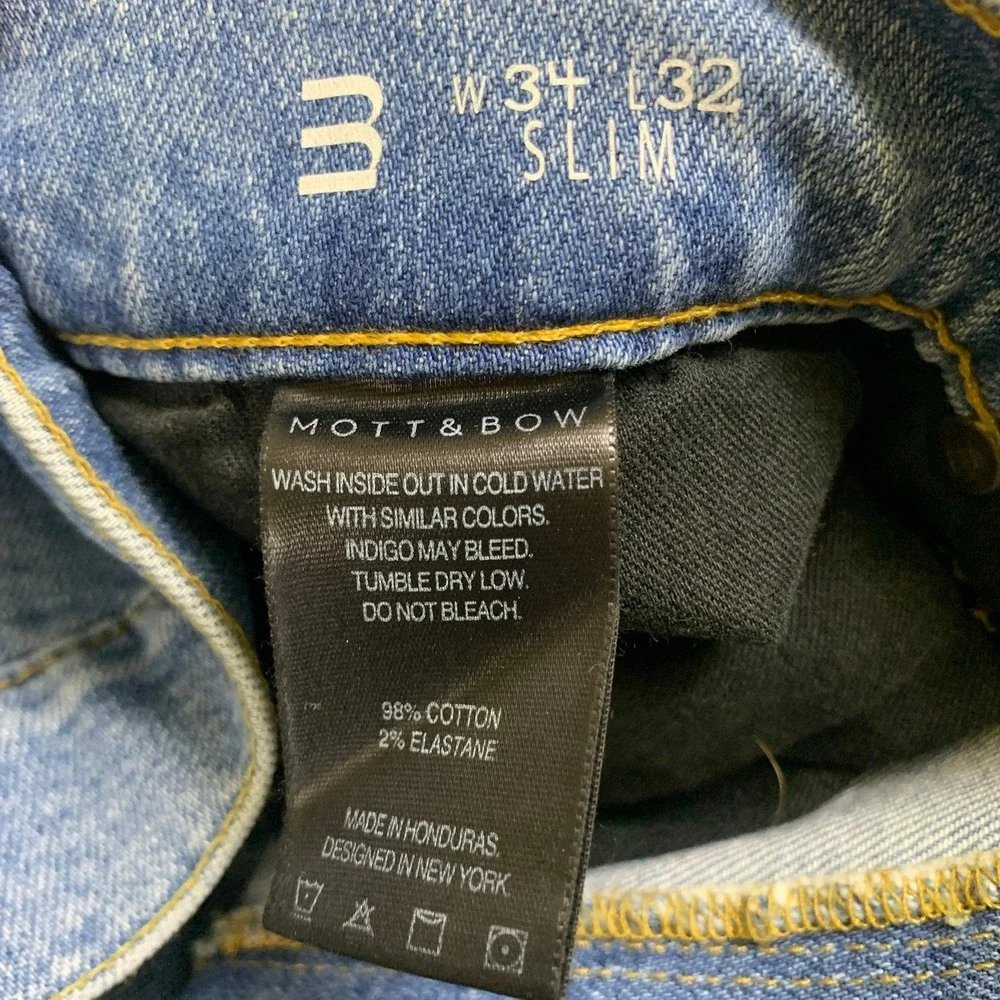 Mott & Bow Slim Bens Medium Blue Wash Stretch Denim Jeans Mens 34x32 NR-1105